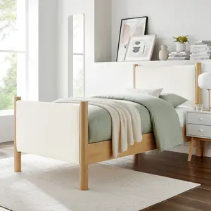 Maven Twin Size Boucle Upholstered Platform Bed in Feather Oak