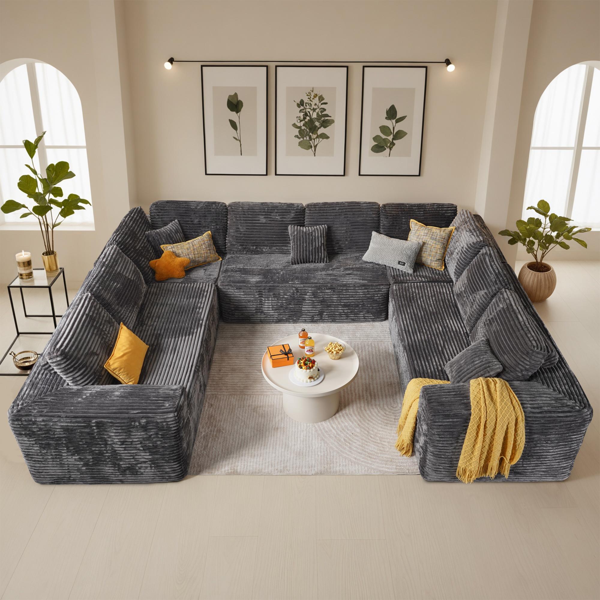Viral Cloud Sectional Couch U Shape Sofa,Oversize Modern Modular Sofa with Deep Seat, Upholstered Couches for Living Room Bedroom,No Assembly Required, Free Combination,Plush Corduroy Fabric