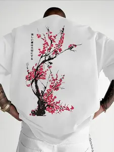 Japanese Cherry Blossom Tree Graphic Tee Unisex Streetwear Cotton Short Sleeve Crewneck T Shirt Aesthetic Casual Summer Outfit Gift