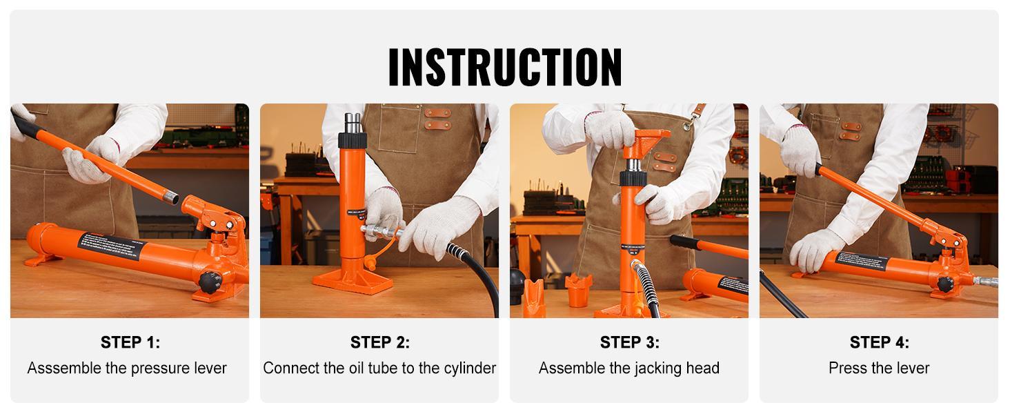VEVOR 4 Ton/8800 LBS Porta Power, Portable Hydraulic Ram with 3.9 ft/1.2 m Oil Hose, Auto Body Frame Repair Kit with Storage Case for Car Repair, Truck, Farm VEVOR 4 Ton/8800 LBS Porta Power, Portable Hydraulic Ram with 3.9 ft/1.2 m Oil Hose, Auto Body Frame Repair Kit with Storage Case for Car Repair, Truck, Farm