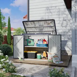 oneinmil Aoxun Outdoor Trash Can Storage Shed 80 Cu Ft Metal Garbage Bin Organizer with Chain Lid Waterproof Enclosure for 2 Bins Garden Tools & Toys Black