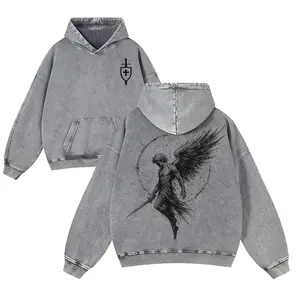 Archangel Michael Flaming Sword Shield Scales Washed Hoodie, Oversized Menswear And Women Menswear Tops, Gym Pump Cover, Hip Hop Y2K Graphic Apparel, Gift for Fans