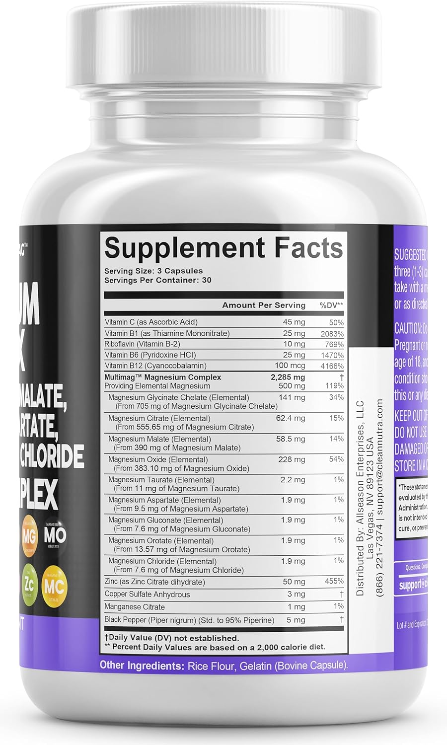 Clean Nutraceuticals Magnesium Complex with Glycinate, Citrate, Malate, Taurate, Oxide, Aspartate, Gluconate & More for Men & Women Supplement Capsules – MultiMag Clean Nutraceuticals Magnesium Complex with Glycinate, Citrate, Malate, Taurate, Oxide, Aspartate, Gluconate & More for Men & Women Supplement Capsules – MultiMag