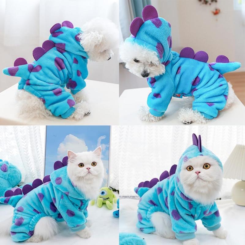 【Pet Supplies】Generic Dinosaur Dog Cat Winter Clothes Small Medium Pets Hoodie Coat Warm Fleece Outfit Leash Ring Design Funny Costume Keep Pets Cozy Holiday Party