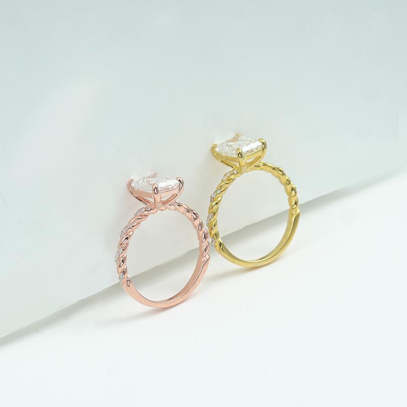 Delzzad 3ct Solitaire Twist Band Ring Radiant Synthetic Moissanite Ring Band In 925 Sterling Silver Christmas Gift