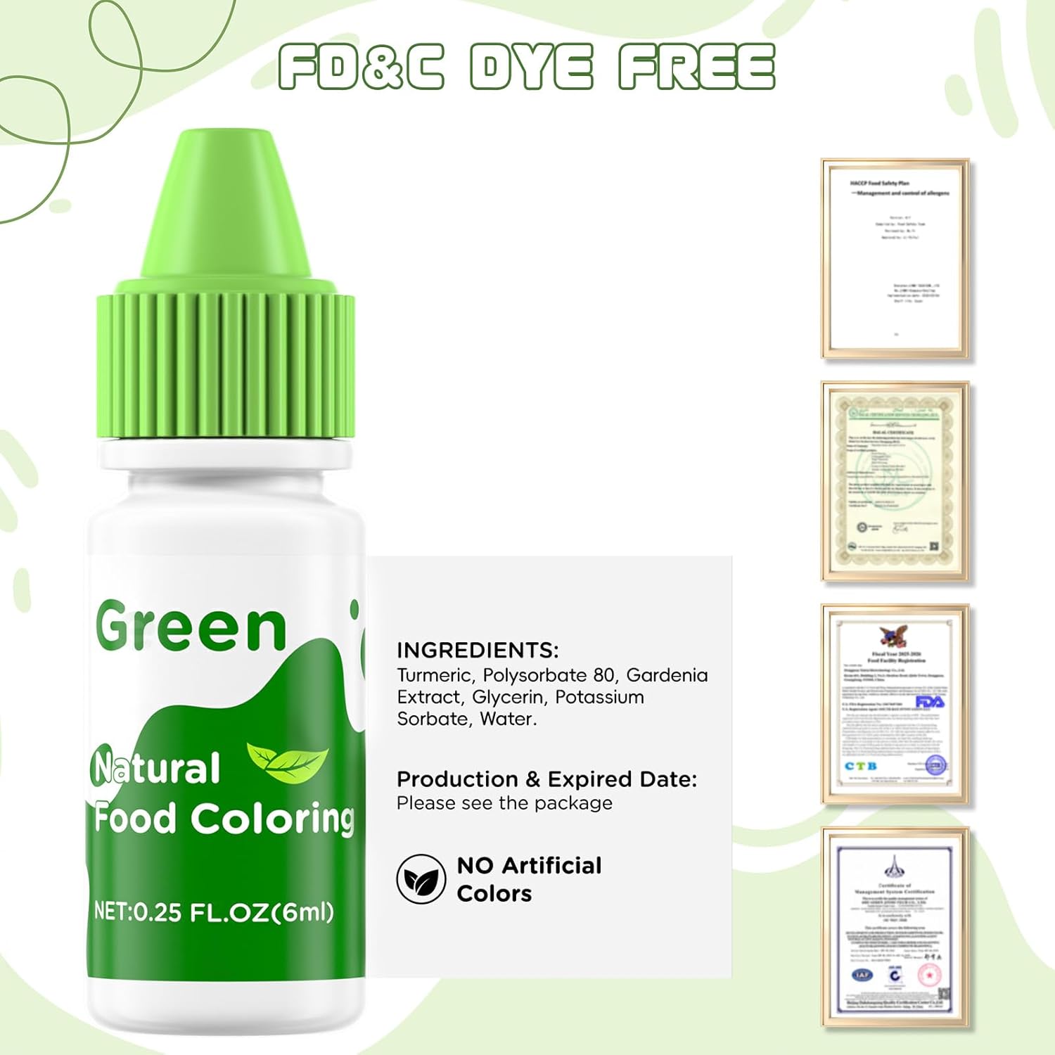 6 Natural Liquid Food Coloring 6ml/bottle, Vibrant Food-Grade Dye-Free & Vegan, Baking Supplies for Cake Icing, Frosting, Cookies & Desserts Cream Nata