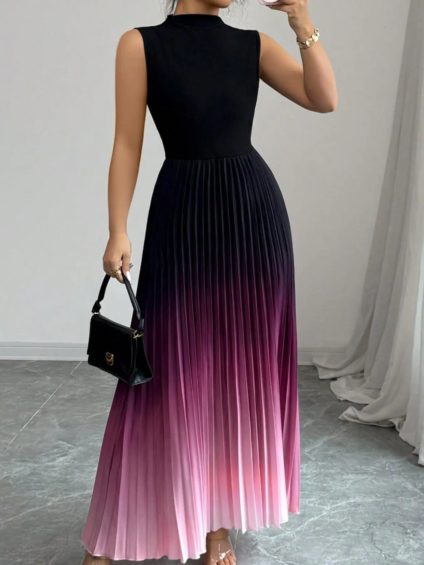 Women's Ombre Gradient Print Tank Dress, Elegant Chic Sleeveless Dress for Party Evening Formal Wear Occasions, Ladies' Clothes for All Seasons, Evening Dresses