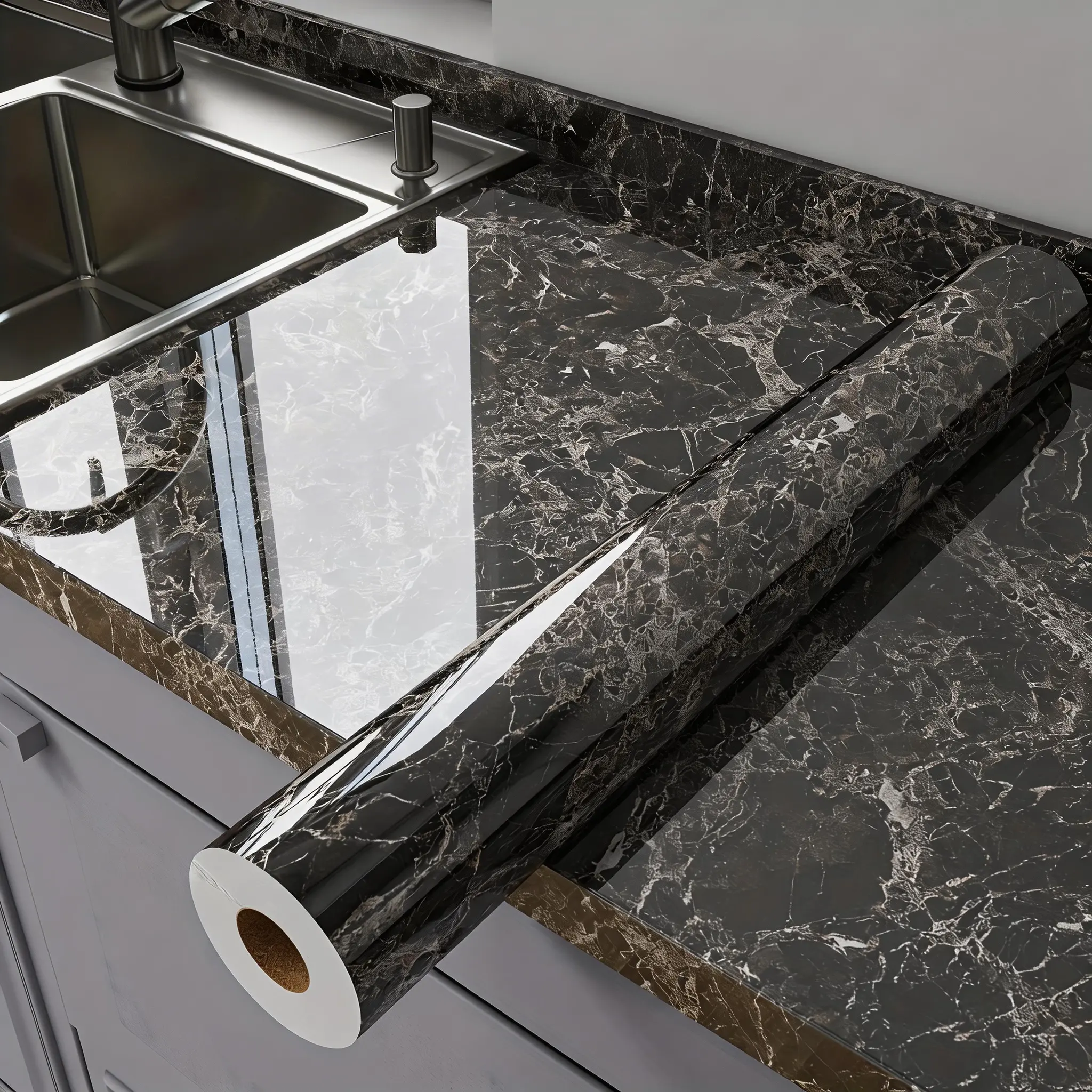 Marble Pattern Peel and Stick Wallpaper - Waterproof, Heat-Resistant, Oil-Resistant Decorative Furniture Sticker for Kitchen Decor