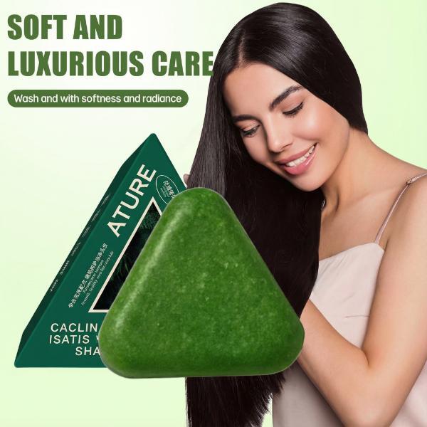 Nature Triangle Shampoo Bar Usman Grass Green Herbal Soap for Hair Growth Clean Oil Control with Polygonum Multiflorum Coconut Ginseng 80g Pack