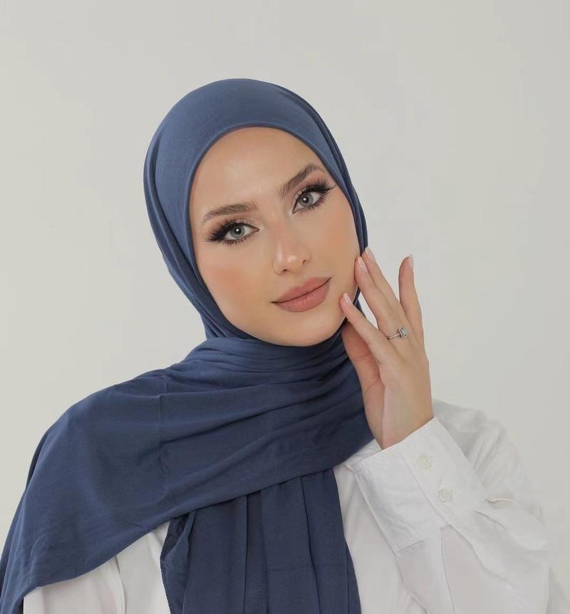 RIMAIRE Soft Breathable Premium Jersey Hijab Set Fashion Stretch Ramadan Muslim Turban Ladies Headscarf Shawl Wrap Plain Scarf Women Style tiktok Formal Black