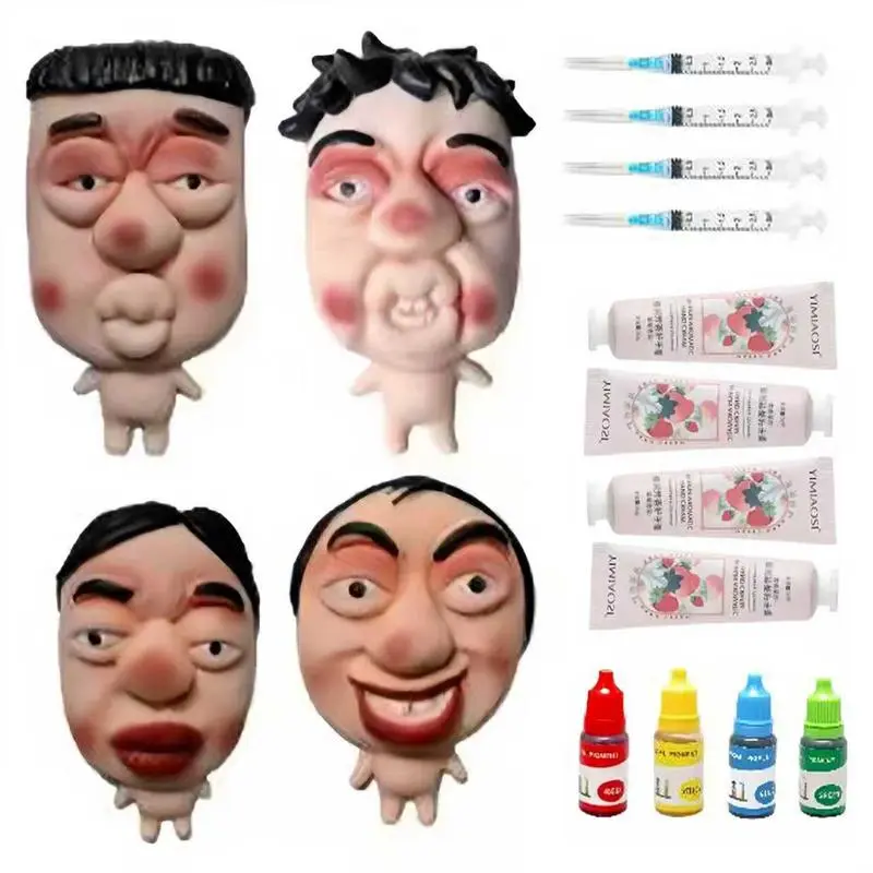 Refillable Squishy Pimple Popper Toy Set - Ultra Soft Cute Face TPR Material, Sensory Cream, DIY Pimple Mix, Stress Relief Fidgeting, Anxiety Relief Fidget Toy (Portable, Christmas Stockings/Easter Baskets Gift), Funny Face