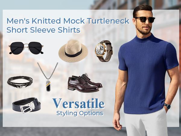 COOFANDY Mens Mock Turtleneck Sweater Short Sleeve Turtle Neck Sweaters Casual Ribbed Knited Pullover Tops Solid Basic Tee