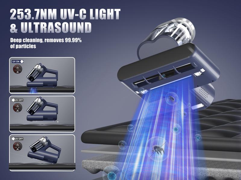 High-Power Mattress Vacuum Cleaner with UV-C Sterilization & 149°F Heat Treatment, Dual-Cup Dust Mite Remover with HEPA Filter, 16Kpa Strong Suction for Beds, Couches, Carpets – Includes Aroma Tablet & LED Display Deep Cleaning Machine Home Cleaning Tool