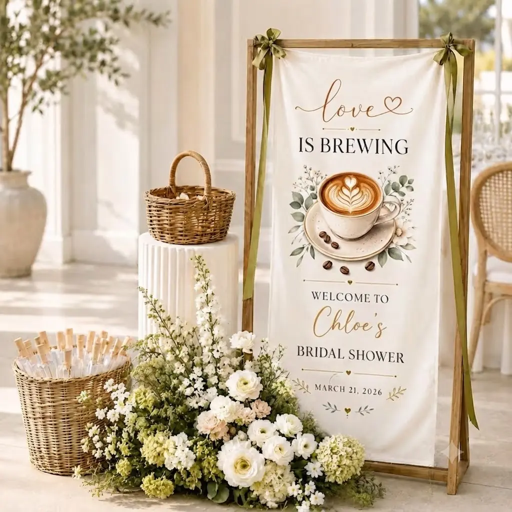 Love Is Brewing Bridal Shower Welcome Banner, Coffee Theme Bridal Shower Sign, Personalized Bridal Shower Decor, Custom Event Banner