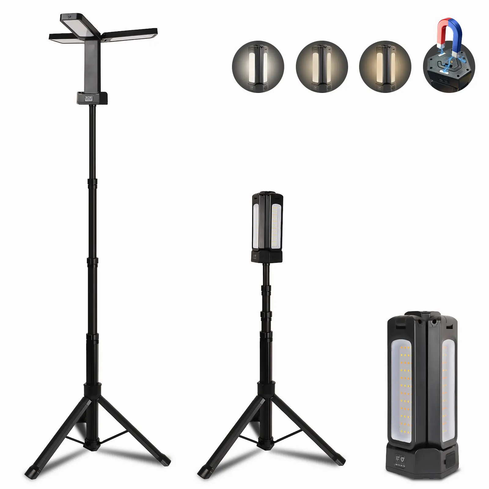 CuLiDing 12000mAh Rechargeable LED Work Light with 74.8" Tall Stand, 2000/2500/3000 Lumens, Portable Cordless Work Light, 3000K/4500K/6000K Dimmable Camping Light with Detachable Tripod, Bag Included