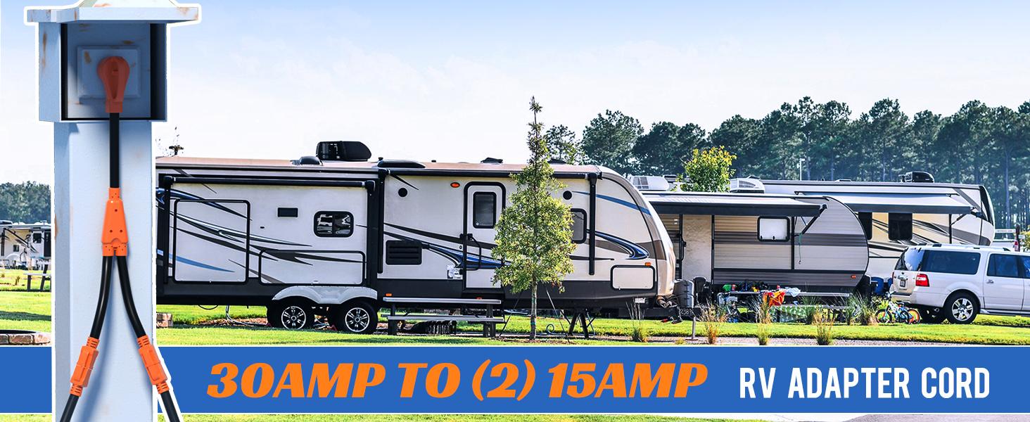 Nilight 30 Amp to 15 Amp RV Y Splitter Adapter Cord 30A Male Plug to Two 15A Female 110V Household Outlet NEMA TT-30P 5-15R Pure Copper STW 10 AWG Cable for RV Camper Generator extension