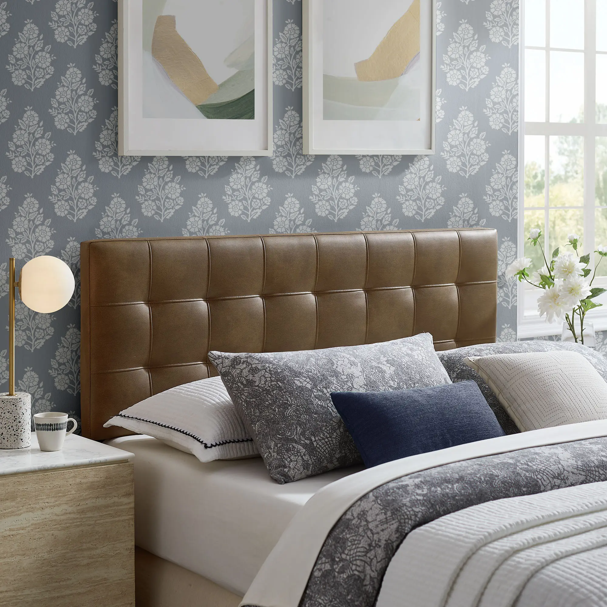 Lily Vegan Leather King Size Headboard in Mushroom