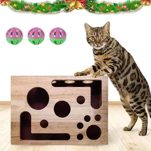 1-Set Stress-Free Cat Nail File & Scratch Puzzle Enrichment Box with Bell Ball & Sandpaper - Interactive Nail Grinder Suitable for Cats, Claw Trimmer for Cats, Stress-Reducing Scratch Box (No Clippers/Grinders)