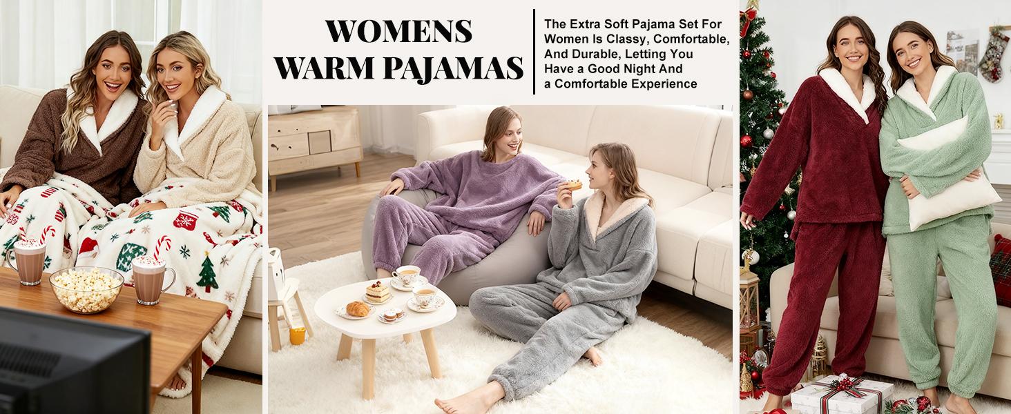 Design detail of Women's Fleece Long-Sleeve 2-Piece Pajama Set with an elastic waist