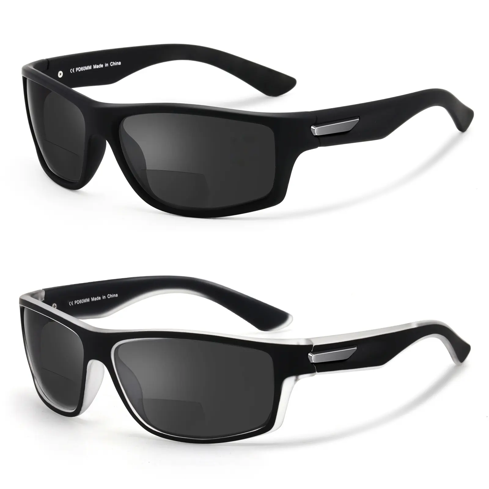 2-pack missfive Bifocal Wraparound Sport Sunglasses: UV400 Protection w/ Hard Case & Pouch | Comfortable Ergonomic Design for Driving/Outdoor Activities high-definition vision Bike Shades