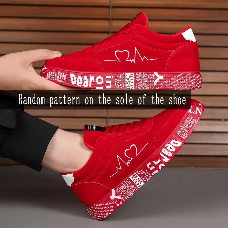 Men's fashionable skateboard shoes, versatile and trendy casual sports shoes for all seasons, red heart embroidery thread, suitable for giving him a birthday gift