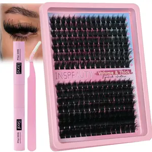 Lash Clusters Spikes Cluster Eyelash Extensions 100D+200D Thick Spiky Individuals Lashes 12-18mm Mega Eyelash DIY Lash Extension with Lash Bond and Seal, Lash Tweezers by INSPEAUTY