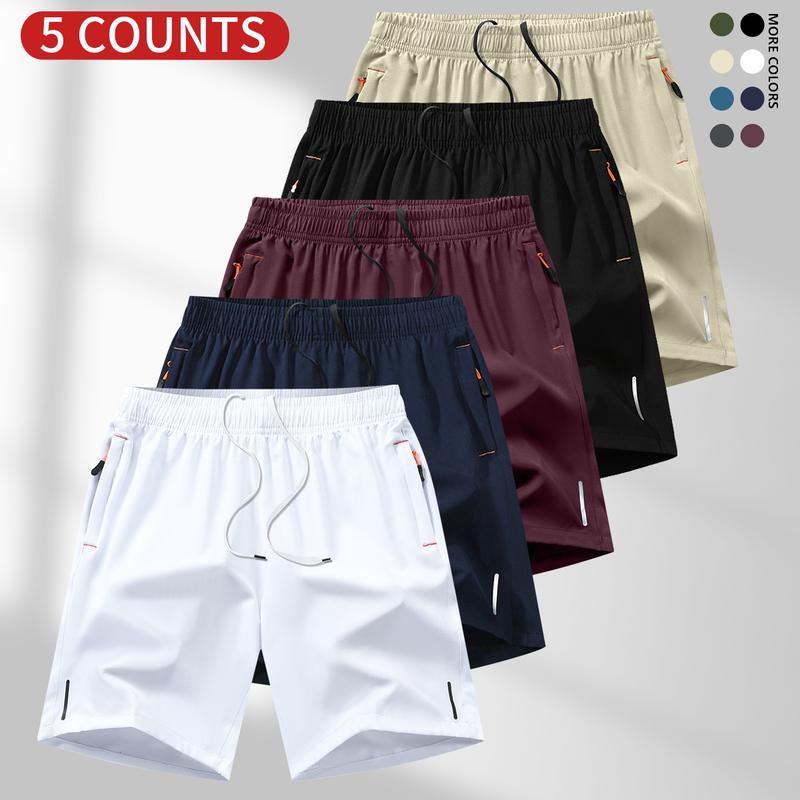 Men's Solid Color Zipper Pocket Shorts - Summer Casual Comfortable Breathable Three-Quarter Pants, Men's Everyday Bottoms, Tropical Beige, 5-Pack, men's shorts, short shorts