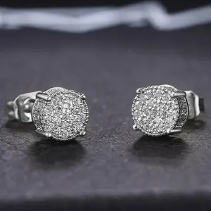 1 Pair Round Luxury Fashion Rhinestones Stud Earrings, Stud Earring S925 Sterling Silver Moissanite Jewelry Perfect Birthday Mother’s Day Christmas Gift for Men Women Wedding Set