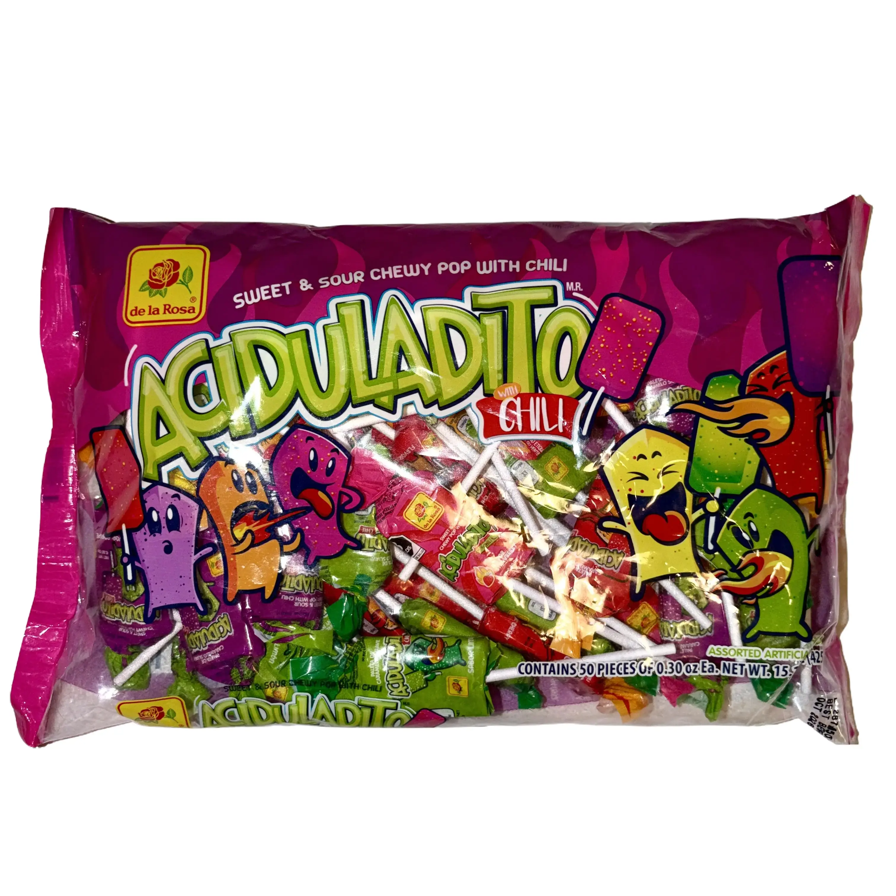 ACIDULADITO - PALETAS MASTICABLES DULCE Y ACIDO CON CHILE - 50 PIEZAS - PRODUCT OF MEXICO