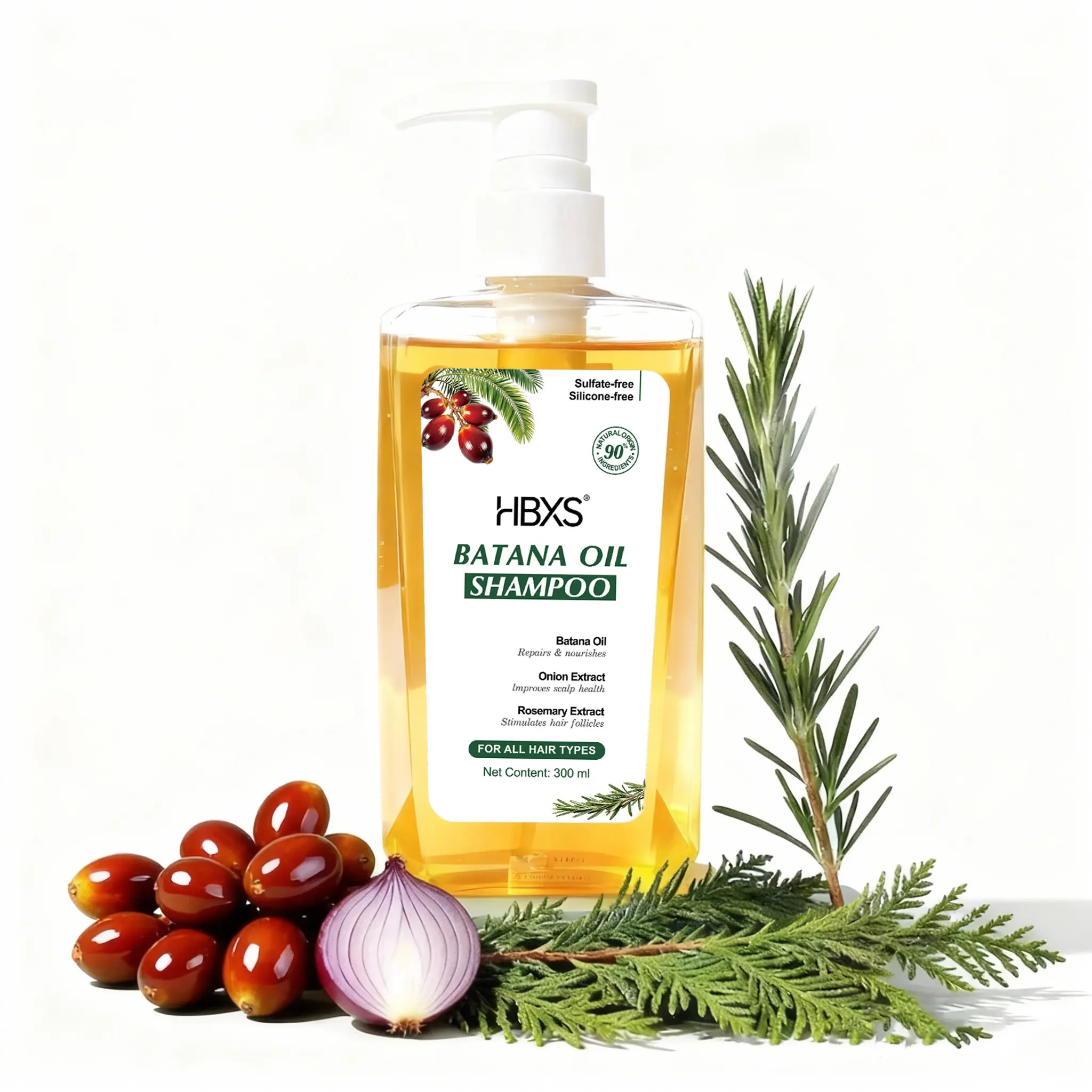 HBXS Batana Oil Shampoo for Strengthening & Volume, Vitamins-Enriched Anti-Loss Formula with Rosemary, Gentle Cleanser for All Hair Types, 10.14 fl oz, Haircare, Hair Growth Shampoo, Voluminous Hair