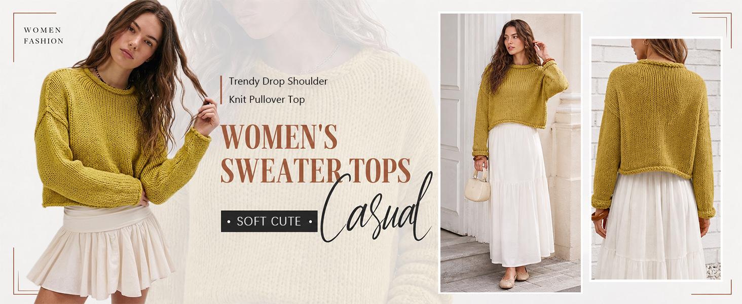 YeeZaa Rollneck Knitted Sweater for Women 2026  Fashion Fall Winter Casual Soft Chunky Cotton Long Sleeve  Crochet Knit Oversized Crewneck Pullover Top Transitional Fall Look Office Outfit