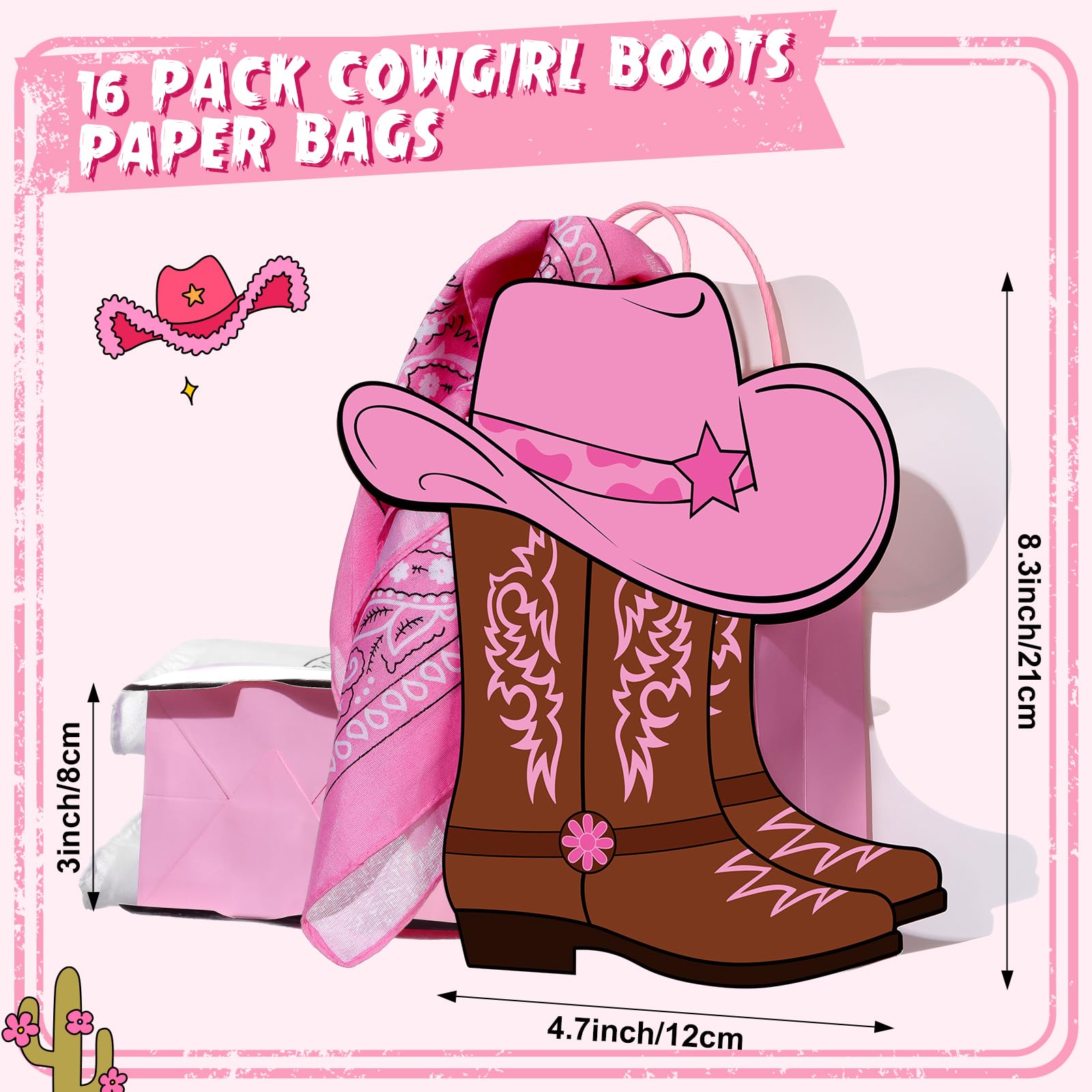 16/32 Pcs Cowboy Party Gift Bags Cowgirl Boots Gift Paper Bags with Handle paisley bandanas Western Theme Party Decorations for Summer Birthday Wedding girls' night Last Rodeo Party bridal showers Supplie
