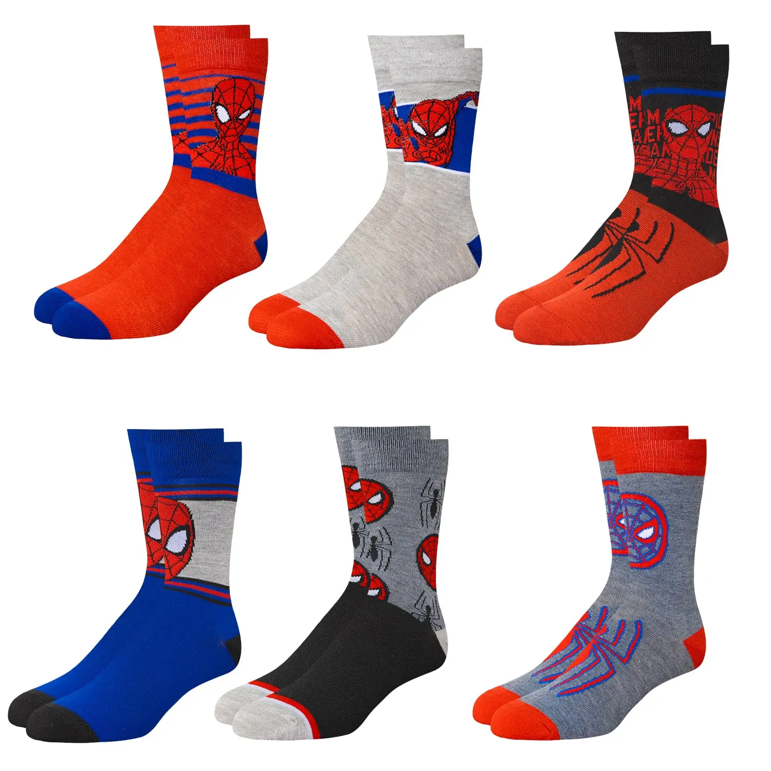 Marvel Spiderman Socks - 6-Pack Men & Boys Athletic Socks, Holidays, Birthdays, S, 8-18 Years, Crew Length, Athletic Stretch, Ages 4+ Yrs, Superhero Gift, Athletic Fit