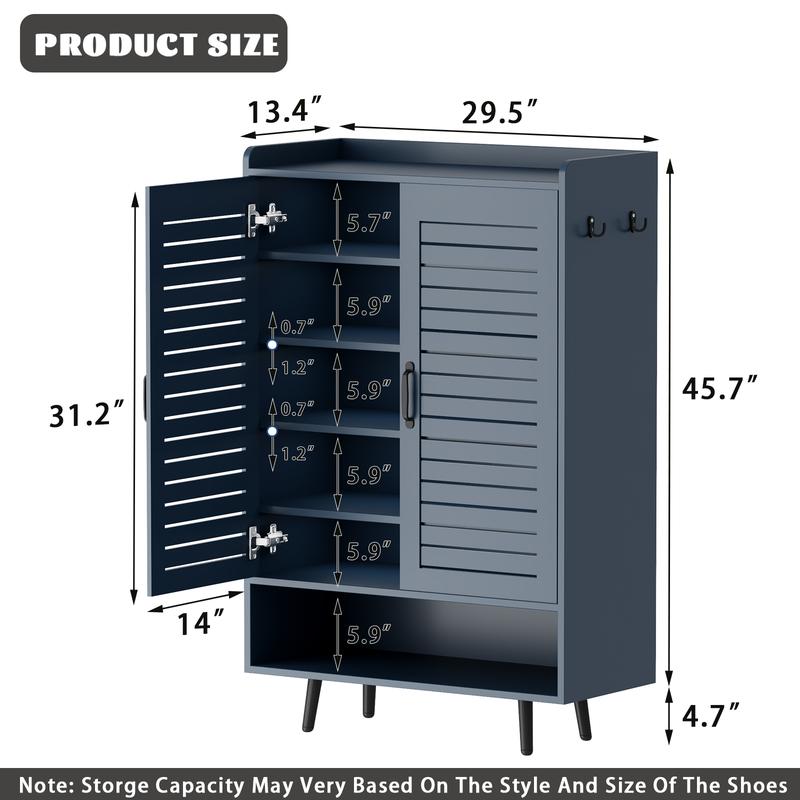 【HolidayHaul】Shoe Cabinet with Doors, 6-Tier Shoe Storage Cabinet with Adjustable Shelves, Wooden 50'' Tall Shoes Rack Organizer Cabinet for Entryway, Front Door, Hallway Closet, Living Room - Blue