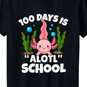 Playful 100 Days of School 'Alotl' Axolotl Pun Graphic Cotton Short Sleeve T-Shirt - Round Neck Unisex Tops Tees T-Shirts