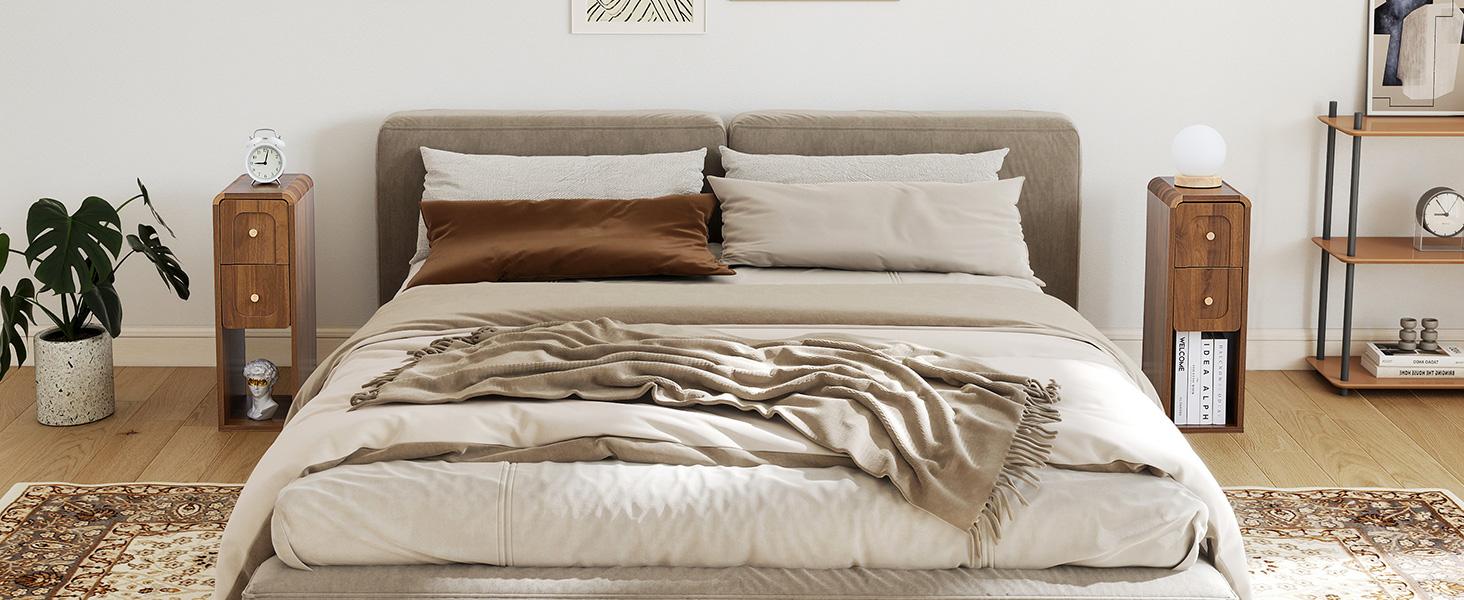 Giratree 23.62" Narrow Nightstand with 2 Drawers, Small Bedside Tables, Mid-Century Modern Slim Night Stand with Storage, Wooden End Table for Small Spaces, Bedroom, Living Room