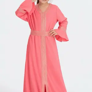 Peach Kaftan TWG Elegant Coral Pink Maxi Dress with Bell Sleeves and Beaded Embellishments for girls