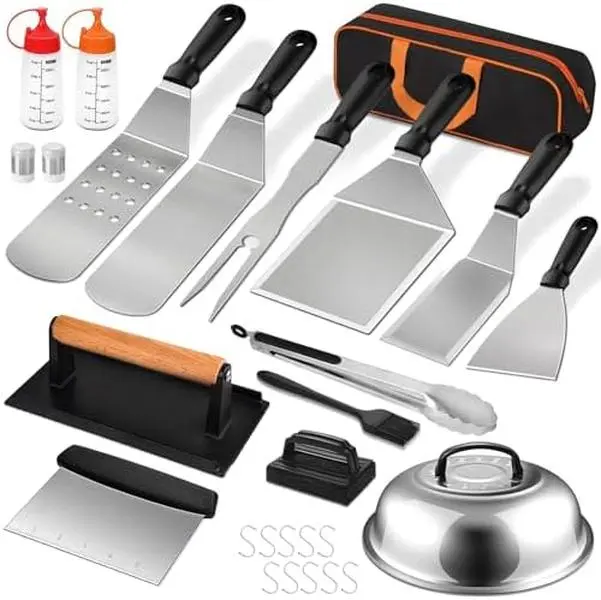 35PCS Griddle Accessories Kit for Blackstone & Camp Chef - Includes Enlarged Spatulas Basting Cover & Scraper for Outdoor Barbecue Cooking Extra Wide