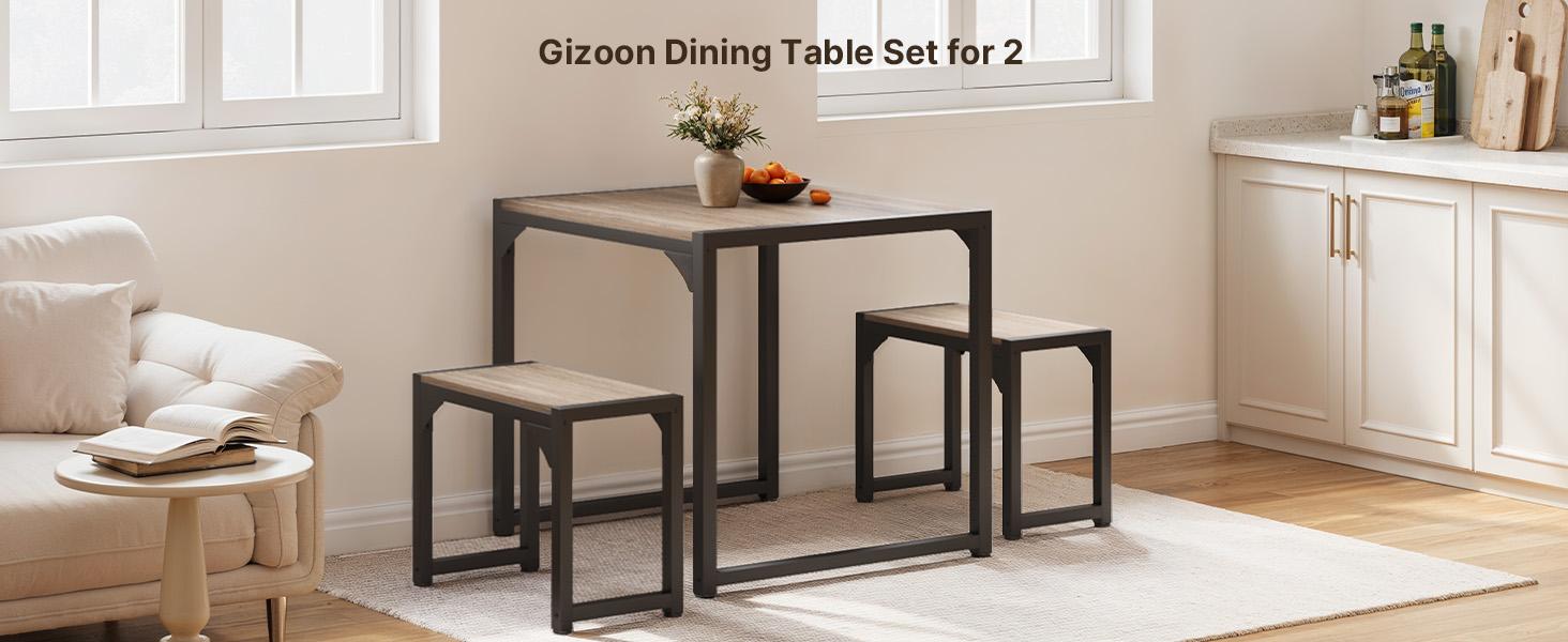 Gizoon Dining Table Set for 2, Kitchen Table Set for 2 with Steel Frame, Kitchen Table with 2 Benches for Small Space, Space Saving Design for Restaurant, Living Room, Grey Gizoon Dining Table Set for 2, Kitchen Table Set for 2 with Steel Frame, Kitchen Table with 2 Benches for Small Space, Space Saving Design for Restaurant, Living Room, Grey