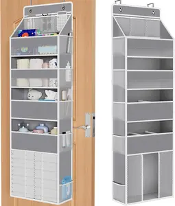 5-Tier Over the Door Organizer for Hanging - 50LB Heavy-Duty Back of Door Organizer with 5 Spacious Pockets & 13 Mesh Pockets, Multipurpose Storage drawer units for Nursery, Bedroom, Closet(1 Pack, Gray)