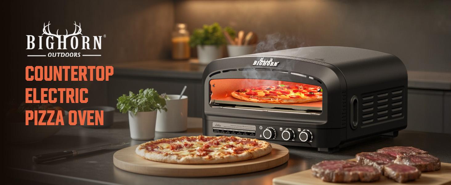 BIG HORN OUTDOORS 14‘’ Pizza Oven Indoor,  Heats up to 800°F, Electric Countertop Pizza Oven with 6 Modes, Flip-Up Design Pizza Cooker for Home Kitchen, Restaurants, Parties  TikTokShopBlackFriday