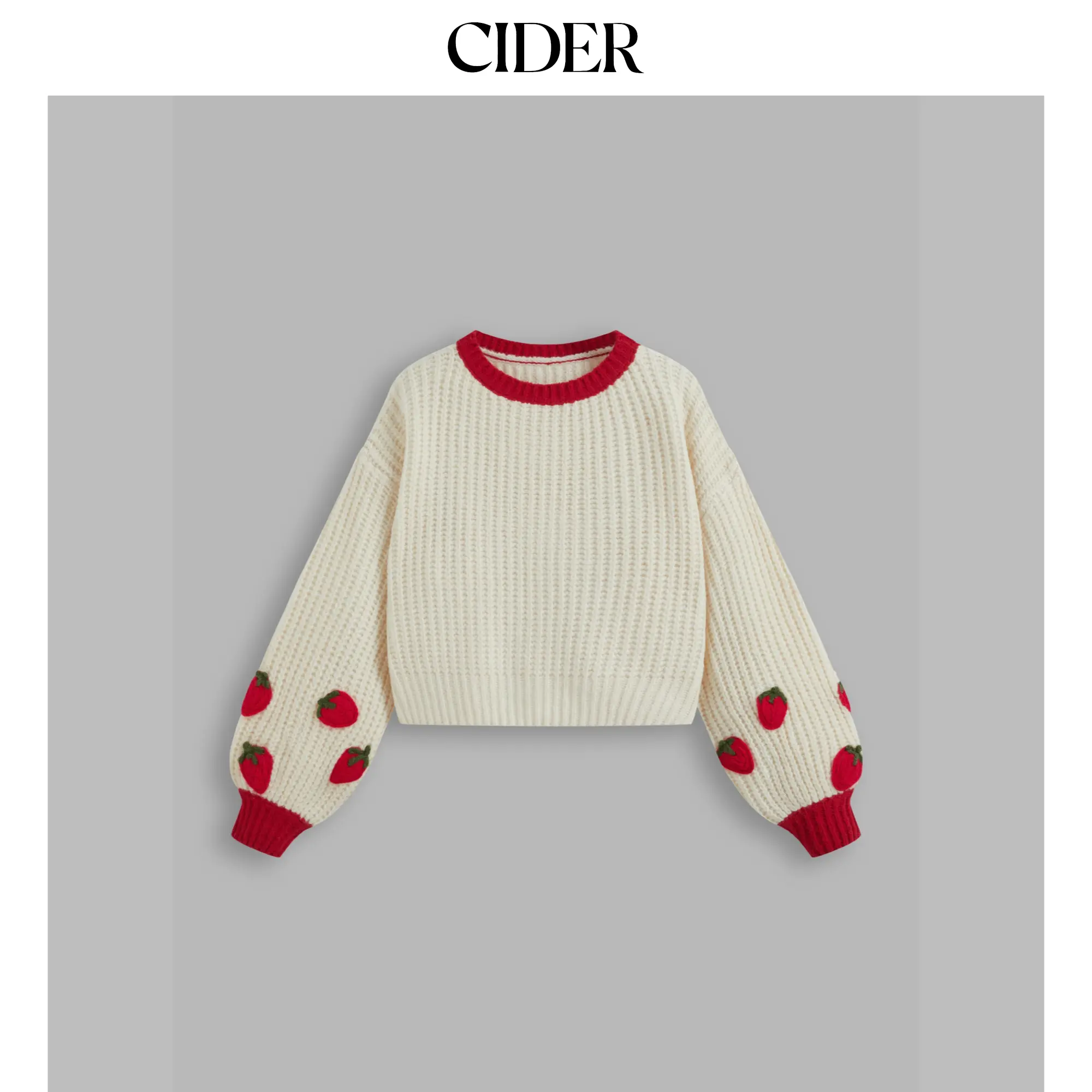 Cider Women's Round Neck Knitwear, Casual Basic Strawberry Graphic Crop Pullover in Recycled Polyester Blends, Casual Basic Knitwear, Tops, Clothes, Crop Top, Polyamide
