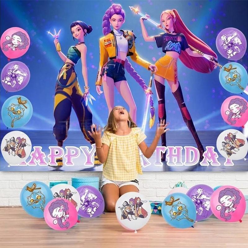 New-Kpop Demon Hunter Birthday Party Decoration Set – Anime-Inspired Backdrop Banner, Balloons & Cake Toppers | Cool K-Pop Theme Party Supplies for Fans, Kids & Teens, Perfect Gift for Demon Hunter Lovers