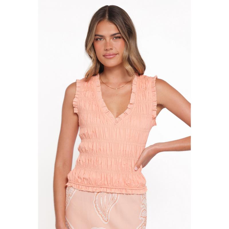 Xenia Smocked Top - Peach