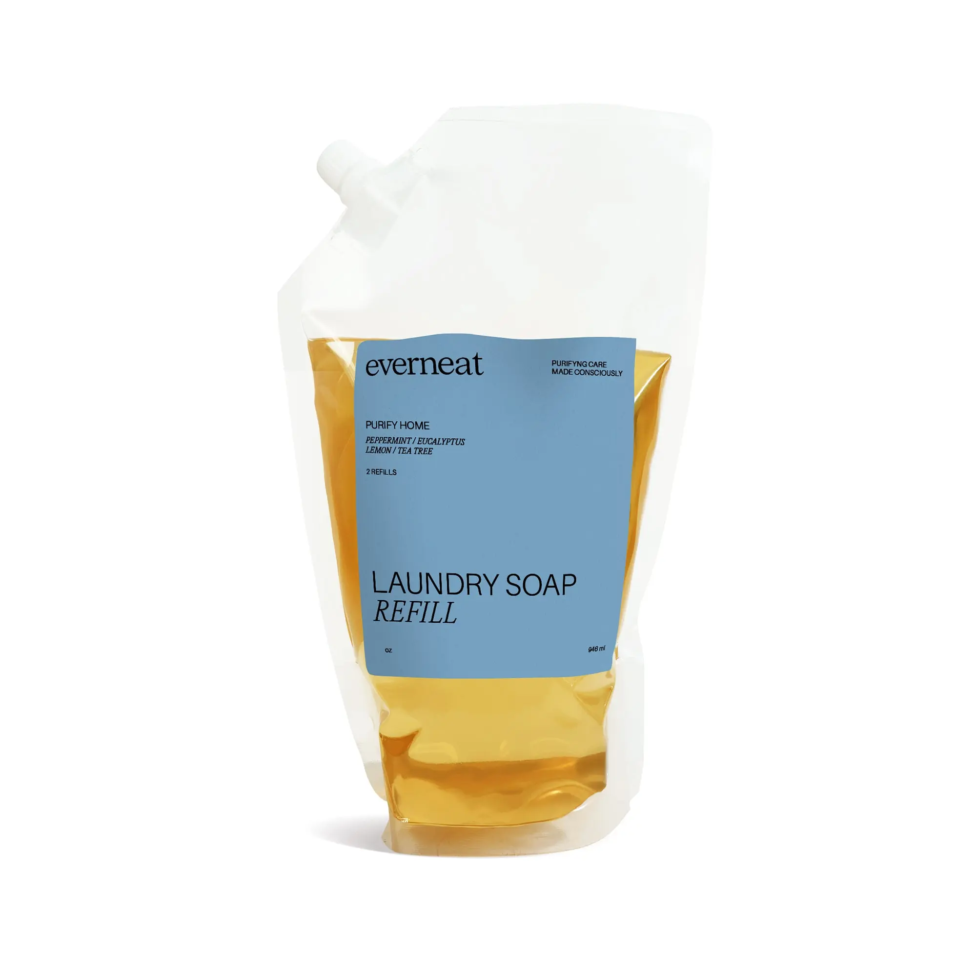 Everneat Laundry Soap Refill | Enzyme + Odor Neutralizing Formula | Waterless Ultra-Concentrated Detergent | Safe for Whites, Colors, Baby, Delicates & Sportswear | 128 Loads (32oz) - Clear
