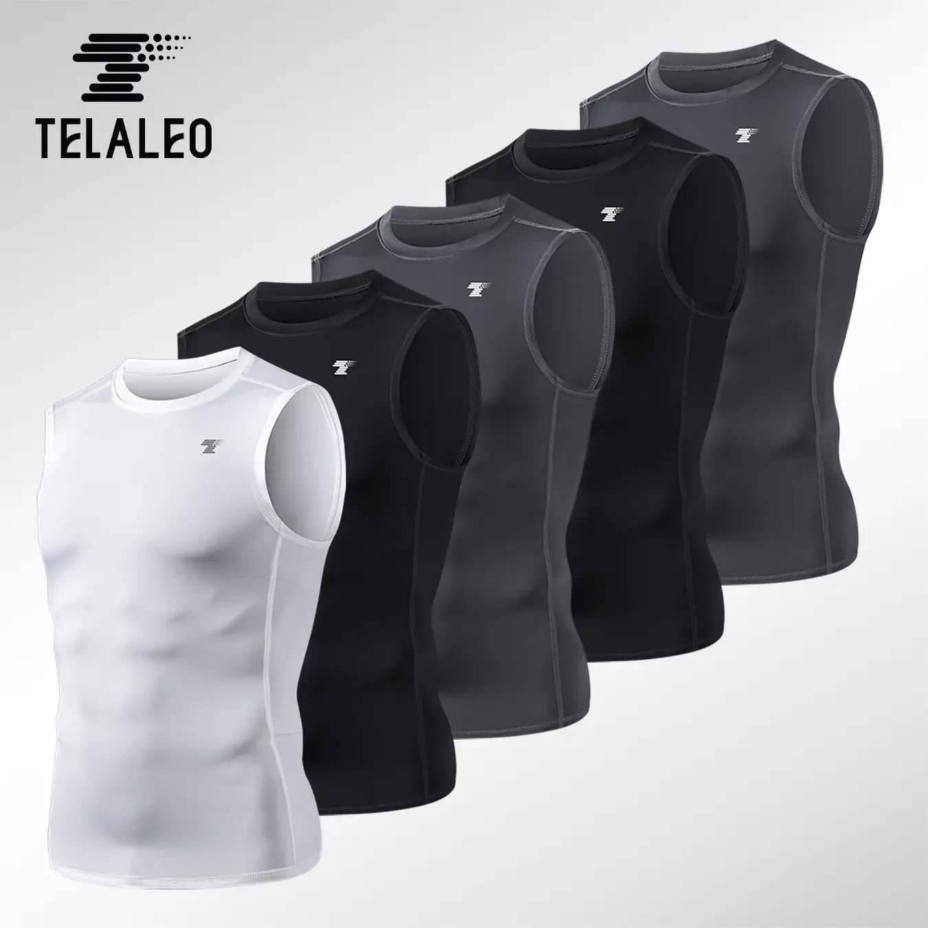 TELALEO 5 value pack Men's Athletic Compression Shirts Sleeveless Tank Top Base Layer Sports Workout Shirts for Basketball Gym Clothing dealsforyoudays outdoorfun