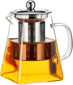 PARACITY Glass Teapot Stovetop 18.6 OZ with, Borosilicate Clear Tea Kettle with Removable 18/8 Stainless Steel Infuser, Teapot Blooming and Loose Leaf Tea Maker Tea Brewer for Camping, Travel
