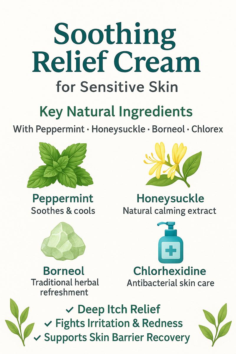 Umex Soothing & Relief Cream with Honeysuckle & Peppermint 30g 100% Natural Plant Extracts Gentle for All Ages Fast Acting Relief for Itching Hydrates Dry Sensitive Skin Therapeutic Treatment for Eczema Psoriasis - Wellness