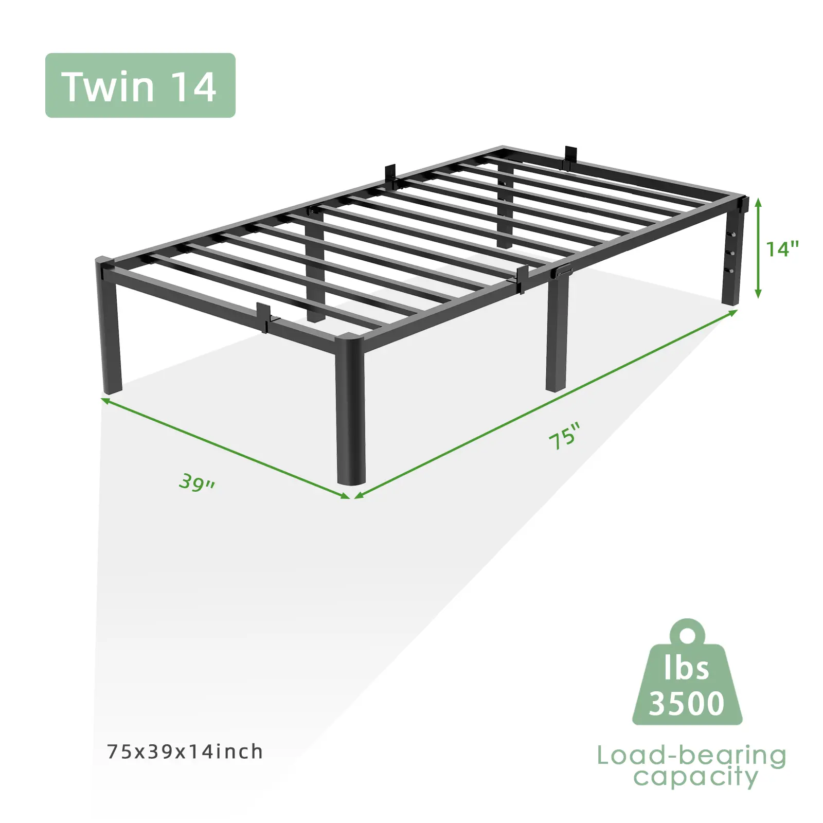 Twin ( 75"L x 38"W x 14"H)