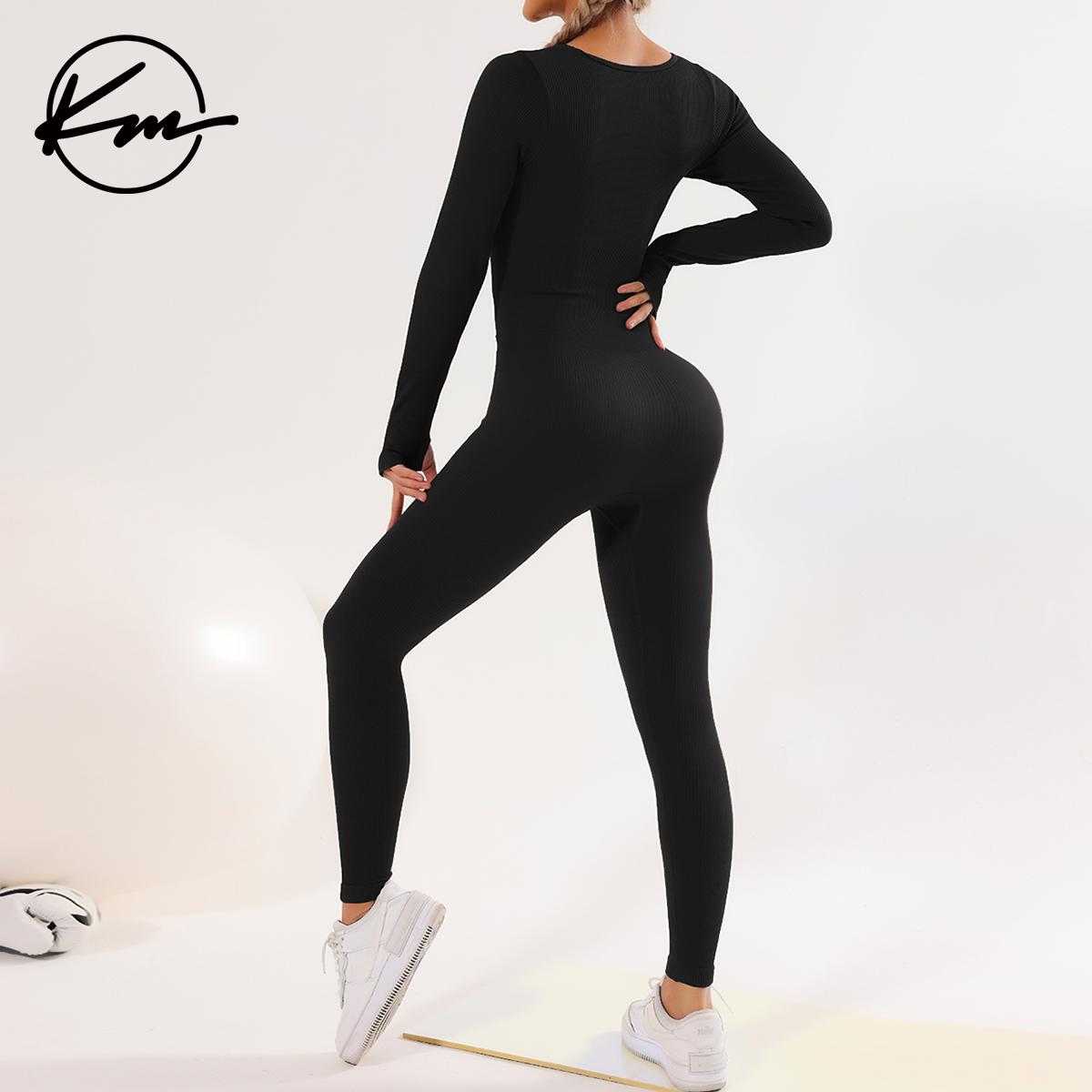 KatchMe Womenswear Solid Color U Neck Seamless Shaping Jumpsuit-CC,Thumb Holes Design Jumpsuit,Slim-Fitting Stretchy Tummy Control Shapewear